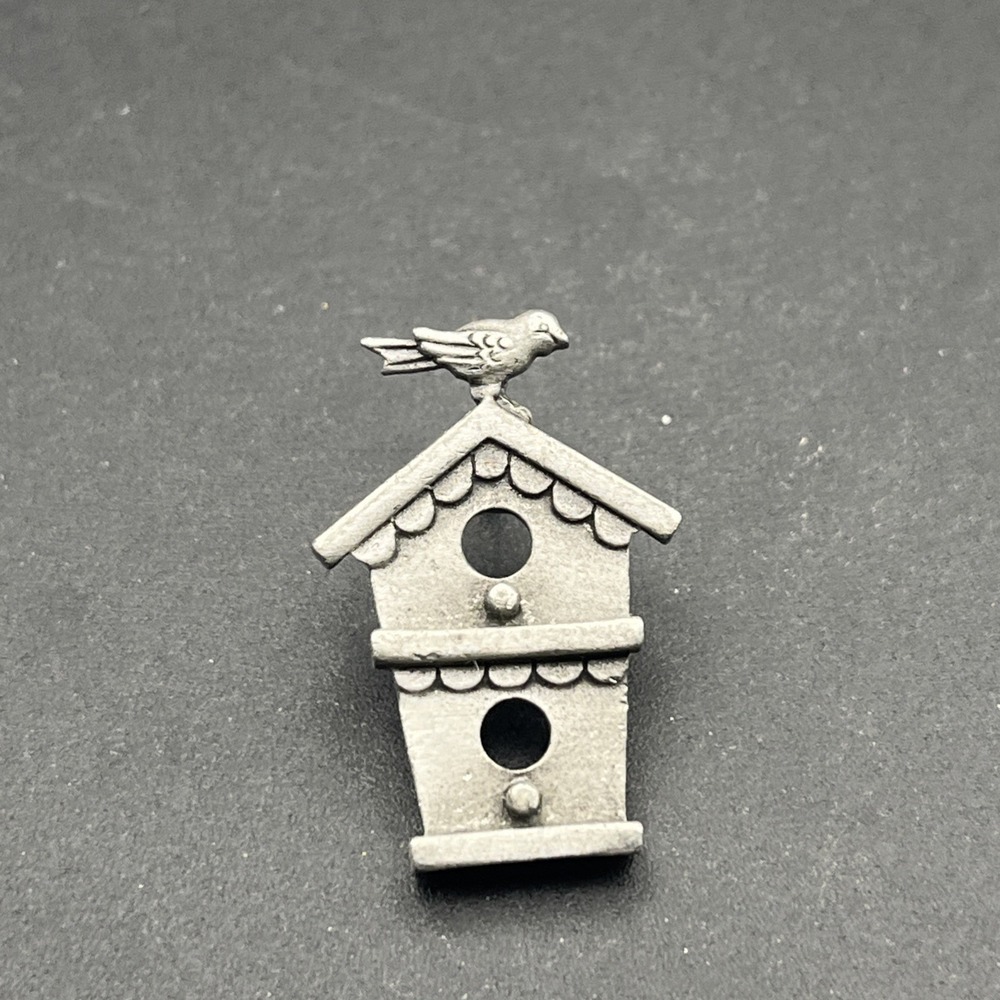 Bird House Silver Tone Stamped JJ Lapel Hat Pin